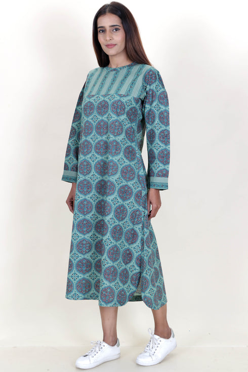 Cambric Cotton Kurta In Floral Block Print