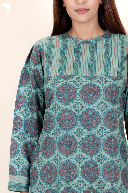 Cambric Cotton Kurta In Floral Block Print