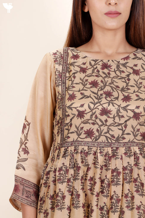 Modal Silk Midi Dress With Floral Block Print