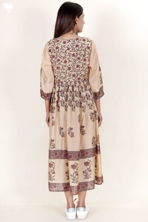 Modal Silk Midi Dress With Floral Block Print