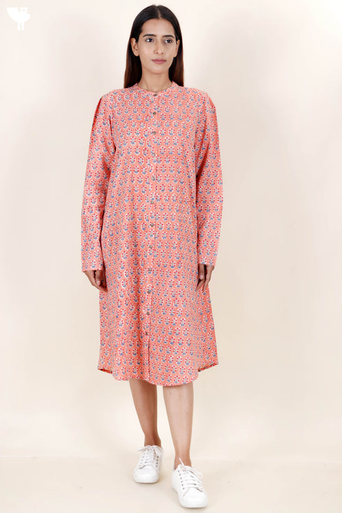 Cambric Cotton Dress In Block Print
