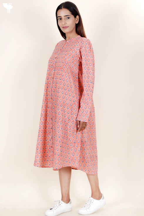 Cambric Cotton Dress In Block Print