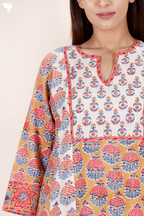 Cambric Cotton Dress In Floral Block Print