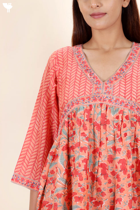 Silk Cotton Dress In Floral Block Print