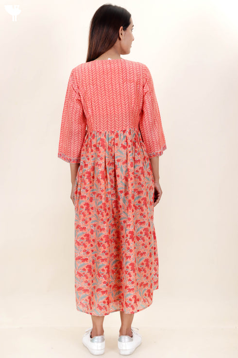 Silk Cotton Dress In Floral Block Print