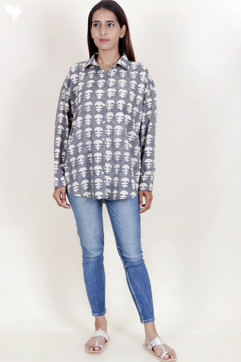 Cambric Cotton Shirt In Block Print