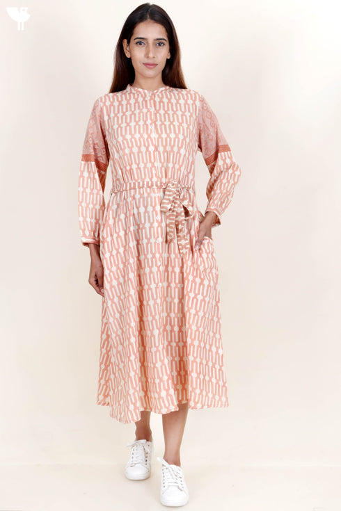 Crepe Cotton Dress In Block Print