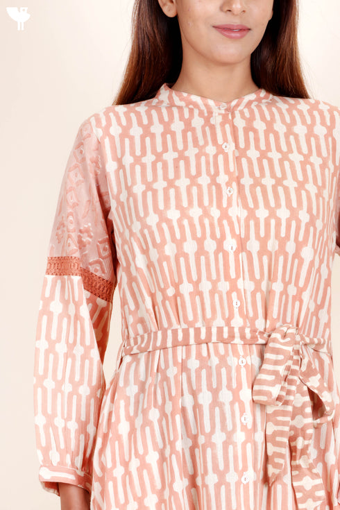 Crepe Cotton Dress In Block Print