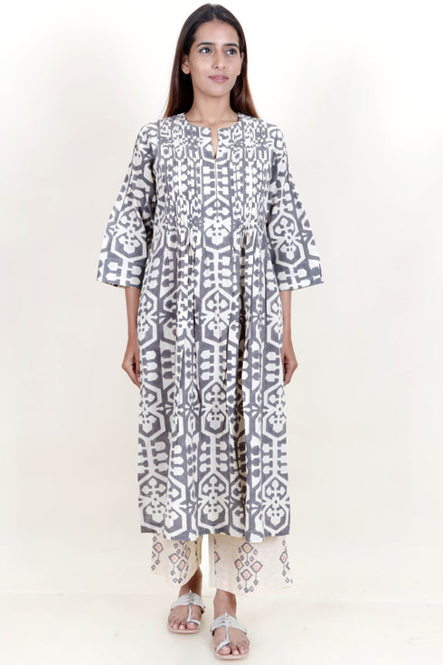 Cotton Slub Dress In Block Print