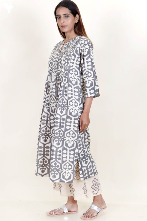 Cotton Slub Dress In Block Print