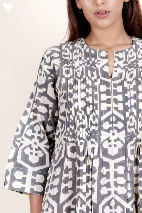 Cotton Slub Dress In Block Print