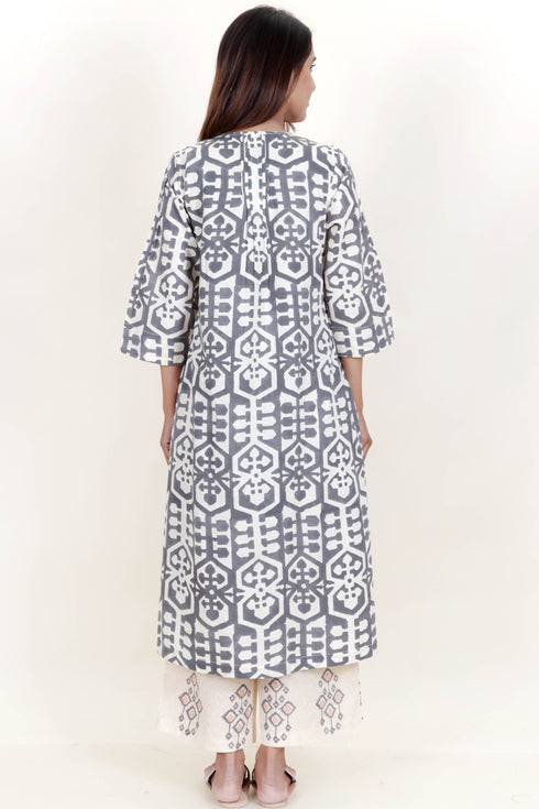 Cotton Slub Dress In Block Print