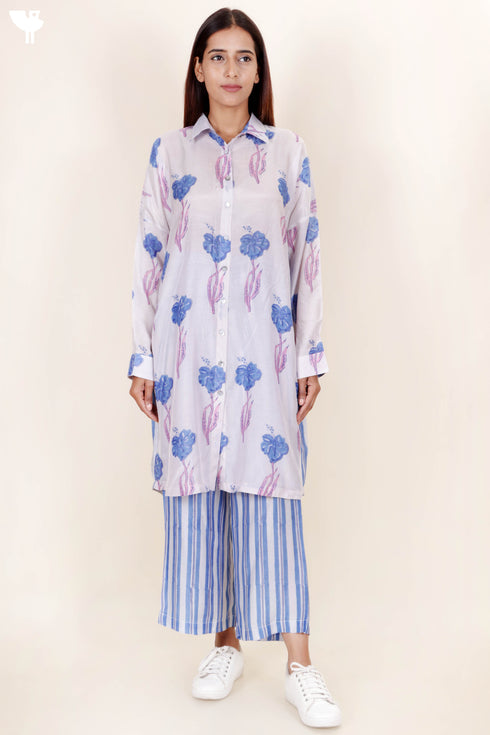 Modal Silk Co-Ord Set In Block Print