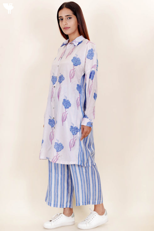 Modal Silk Co-Ord Set In Block Print