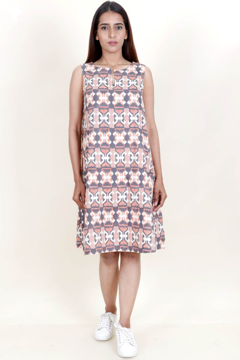 Khaadi Sleeveless Shift Dress In Block Print
