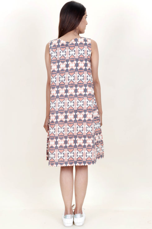 Khaadi Sleeveless Shift Dress In Block Print