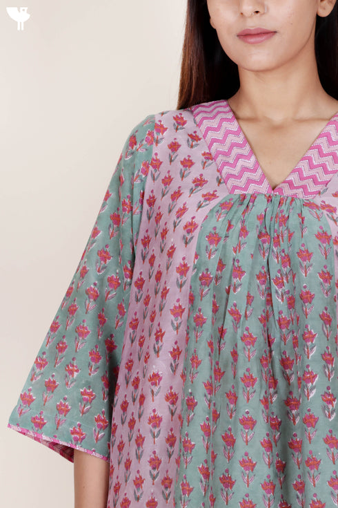 Silk Cotton Dress In Floral Block Print