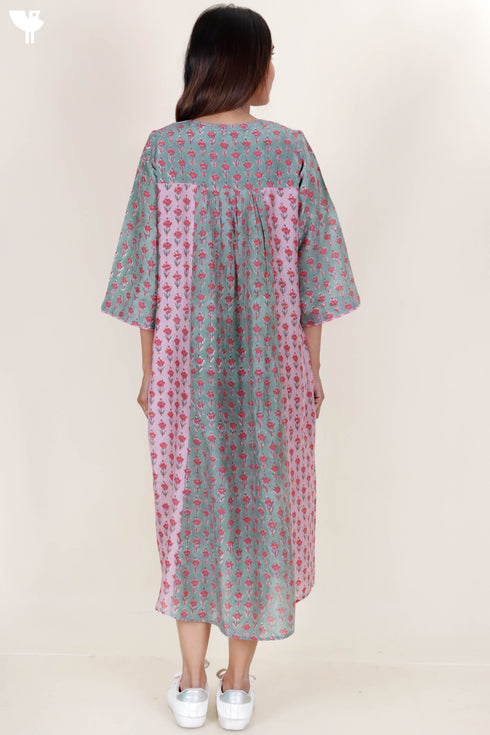 Silk Cotton Dress In Floral Block Print