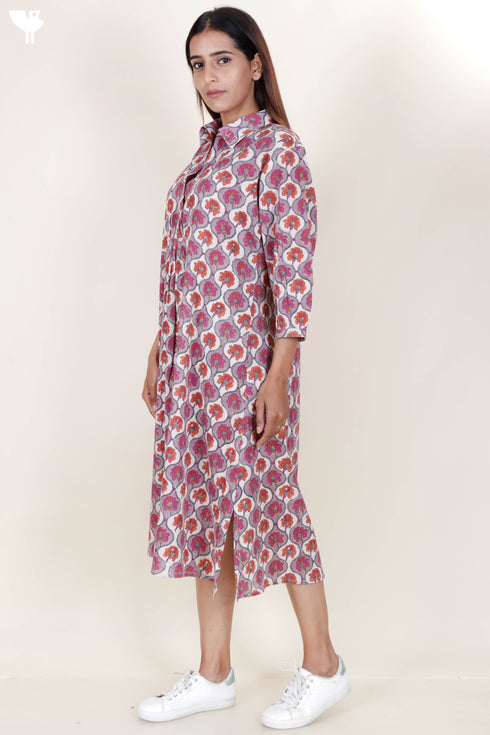 Crepe Cotton Dress In Block Print