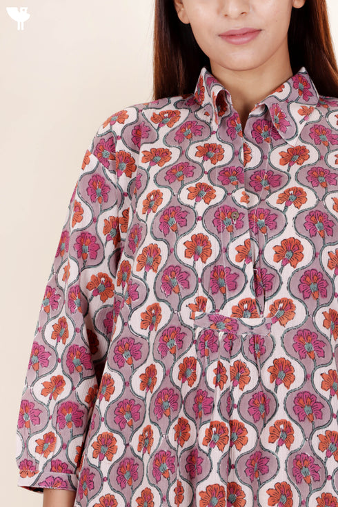 Crepe Cotton Dress In Block Print