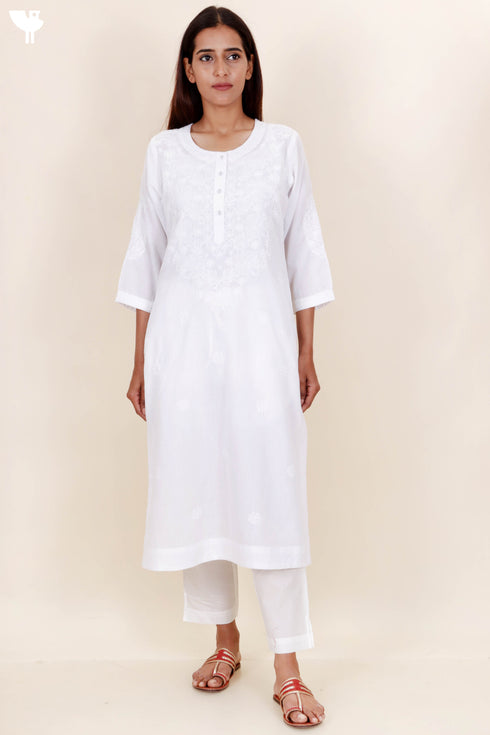 Terry Voile Kurta With Chikankari Embroidery