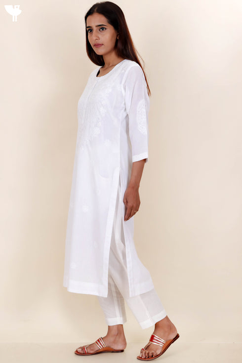 Terry Voile Kurta With Chikankari Embroidery