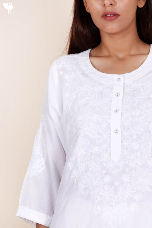 Terry Voile Kurta With Chikankari Embroidery