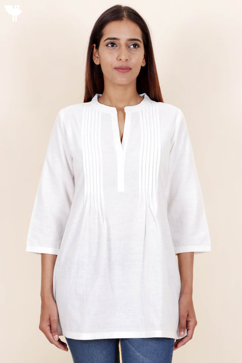 Khaadi Cotton Top in White on White Hand Block Print