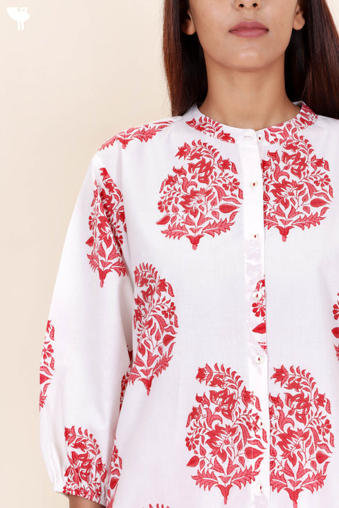 60s Cotton Co-Ord Set In Block Print