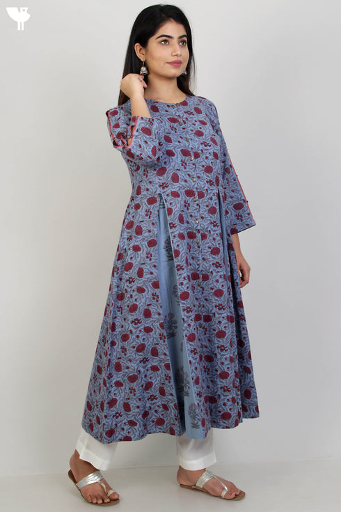 100% Khaadi Cotton Button Down Dress With Floral Block Print