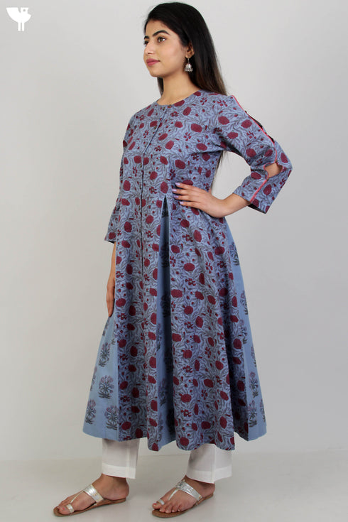 100% Khaadi Cotton Button Down Dress With Floral Block Print