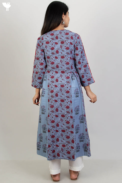 100% Khaadi Cotton Button Down Dress With Floral Block Print