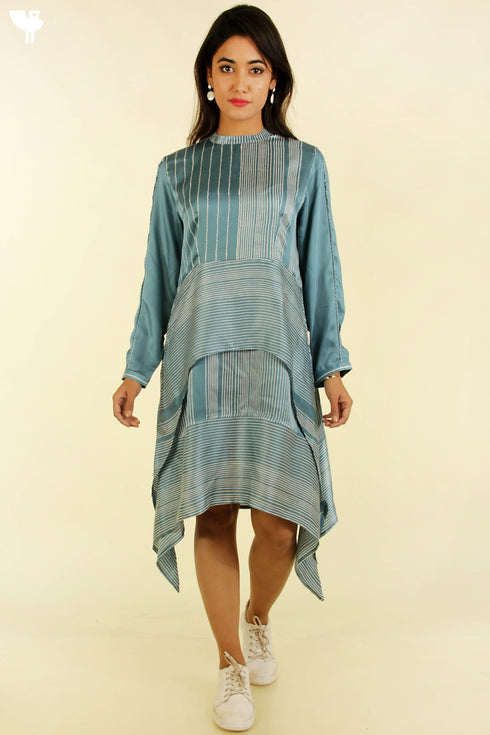 Satin Asymmetrical Dress in Graphic Block Print