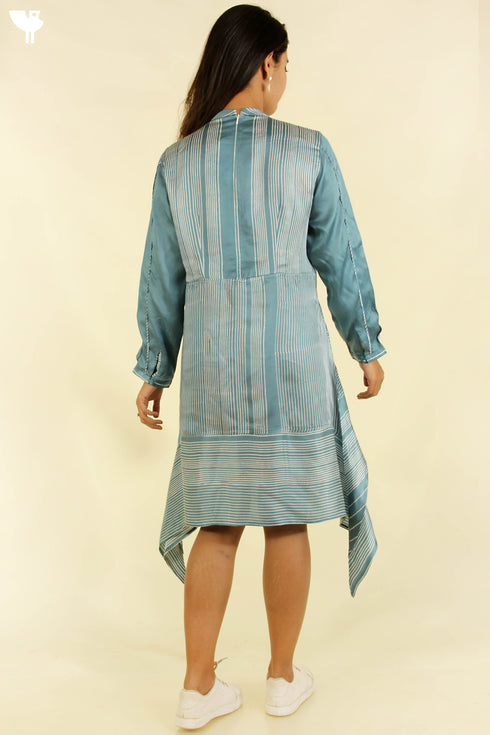 Satin Asymmetrical Dress in Graphic Block Print