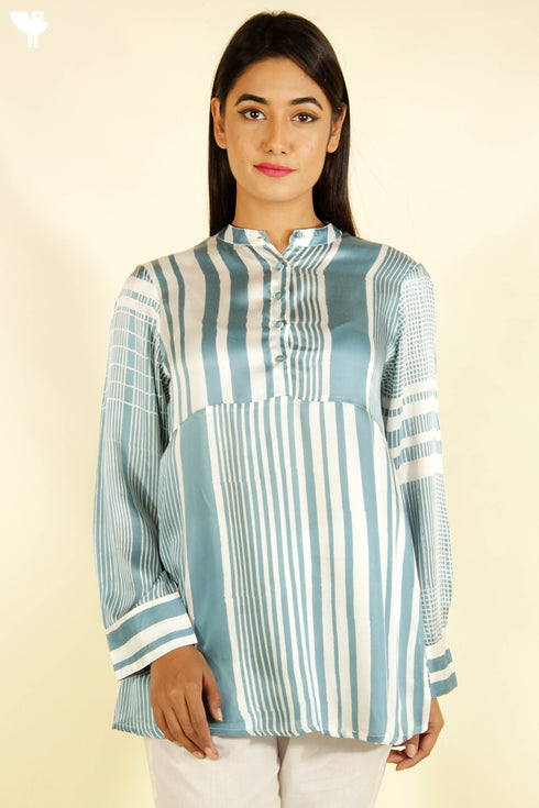 Satin Top in Graphic Block Print