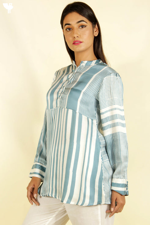 Satin Top in Graphic Block Print