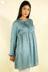 Satin Top With Tucks in Graphic Block Print