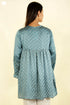 Satin Top With Tucks in Graphic Block Print
