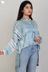Satin Button Down Top in Graphic Block Print