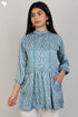 Satin Button Down Top With Pintucks in Graphic Block Print