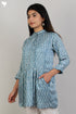Satin Button Down Top With Pintucks in Graphic Block Print
