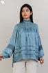 Satin Ruffled Top With Lace Inserts