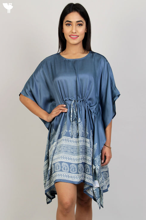 Satin Poncho in Graphic Block Print
