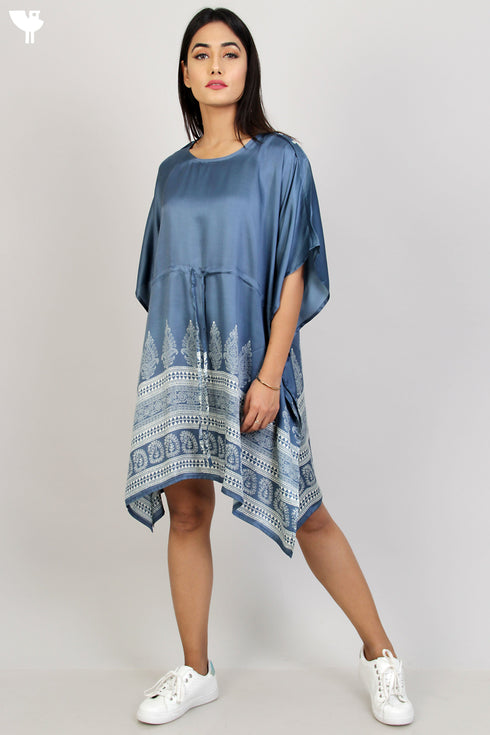 Satin Poncho in Graphic Block Print