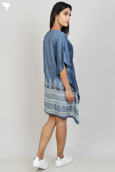 Satin Poncho in Graphic Block Print