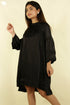 Satin High Low Dress With Ruffled Collar