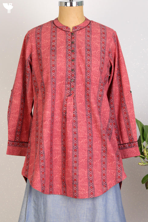 Khaadi Slub Cotton Top With Floral Block Print