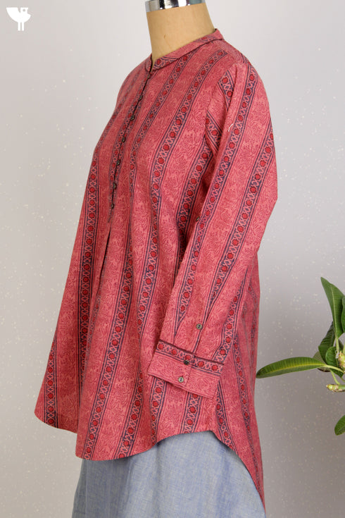 Khaadi Slub Cotton Top With Floral Block Print