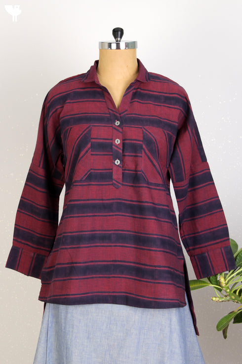 Khaadi Slub Cotton Tunic With Striped Block Print