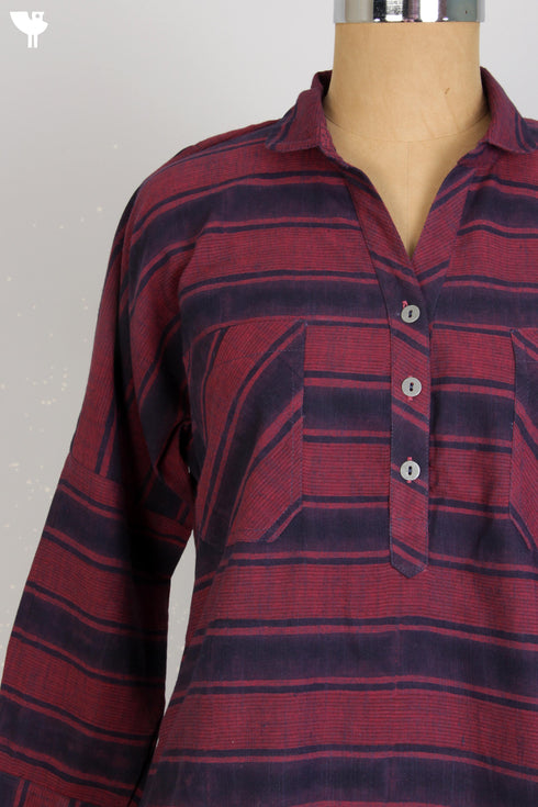 Khaadi Slub Cotton Tunic With Striped Block Print